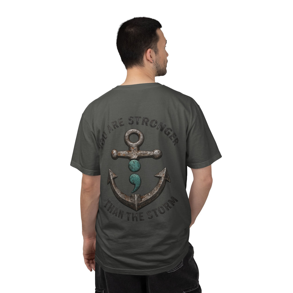 You Are Stronger Than The Storm | Teal Semicolon Anchor Mental Health Awareness Shirt