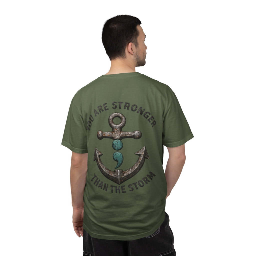 You Are Stronger Than The Storm | Teal Semicolon Anchor Mental Health Awareness Shirt