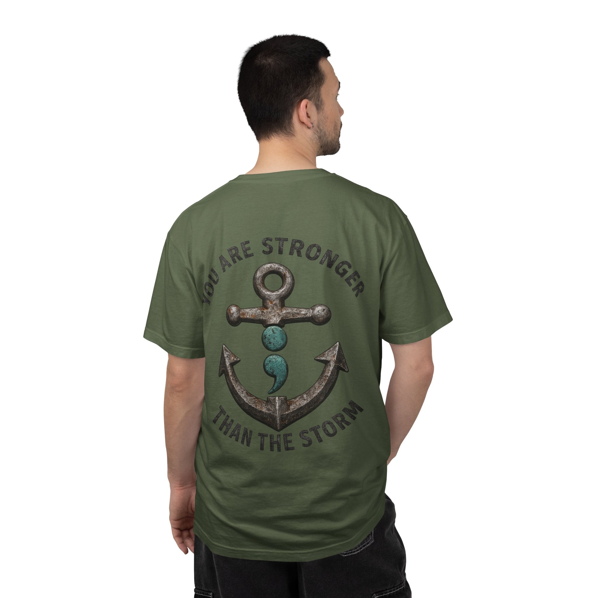 You Are Stronger Than The Storm | Teal Semicolon Anchor Mental Health Awareness Shirt