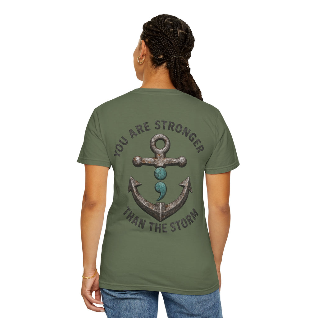 You Are Stronger Than The Storm | Teal Semicolon Anchor Mental Health Awareness Shirt