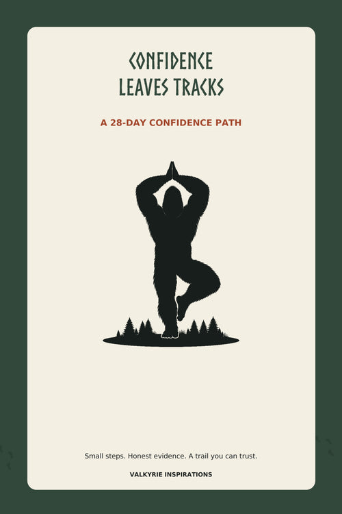 Confidence Leaves Tracks: A 28-Day Confidence Path journal cover featuring Yoga Squatch in tree pose